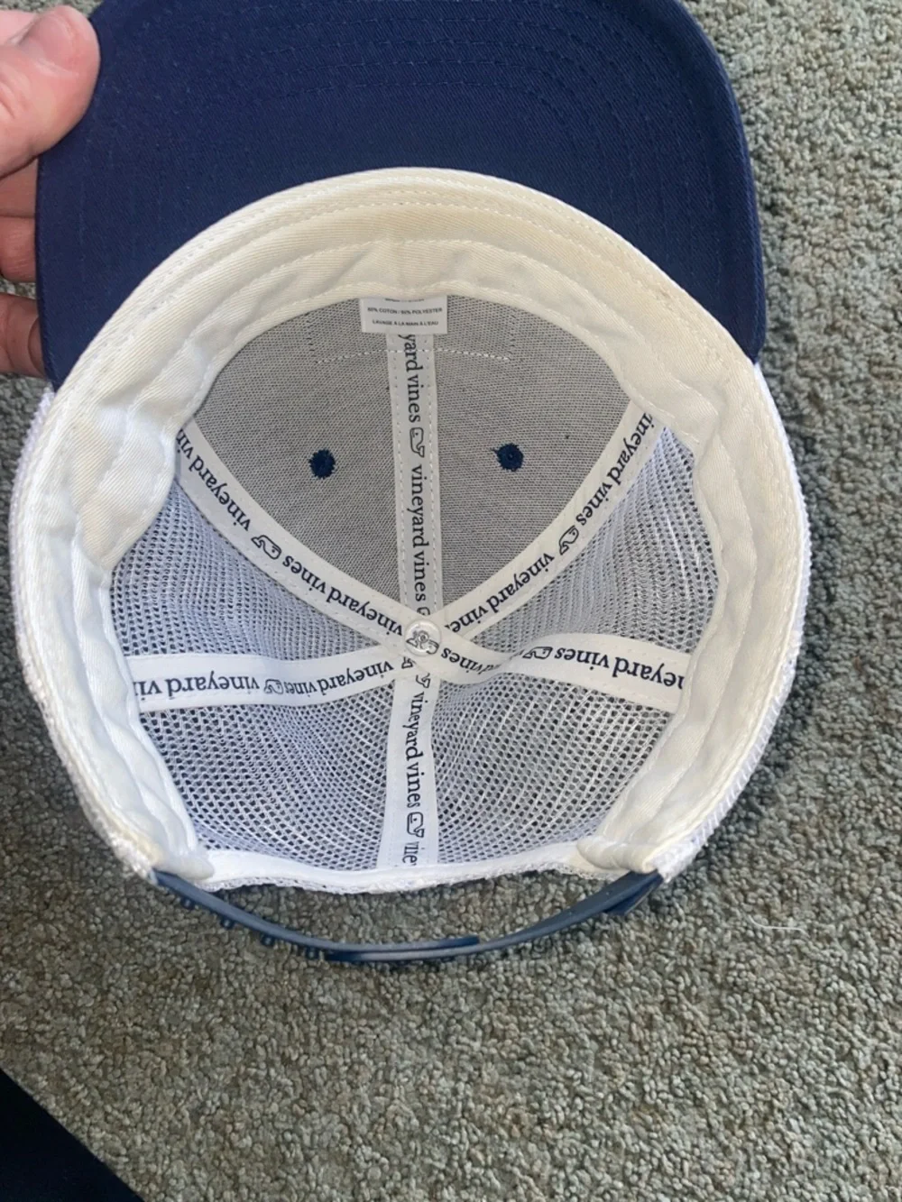 Kids Vineyard Vines Navy & White Mesh Trucker Hat with Red Whale Patch - Picture 3 of 3